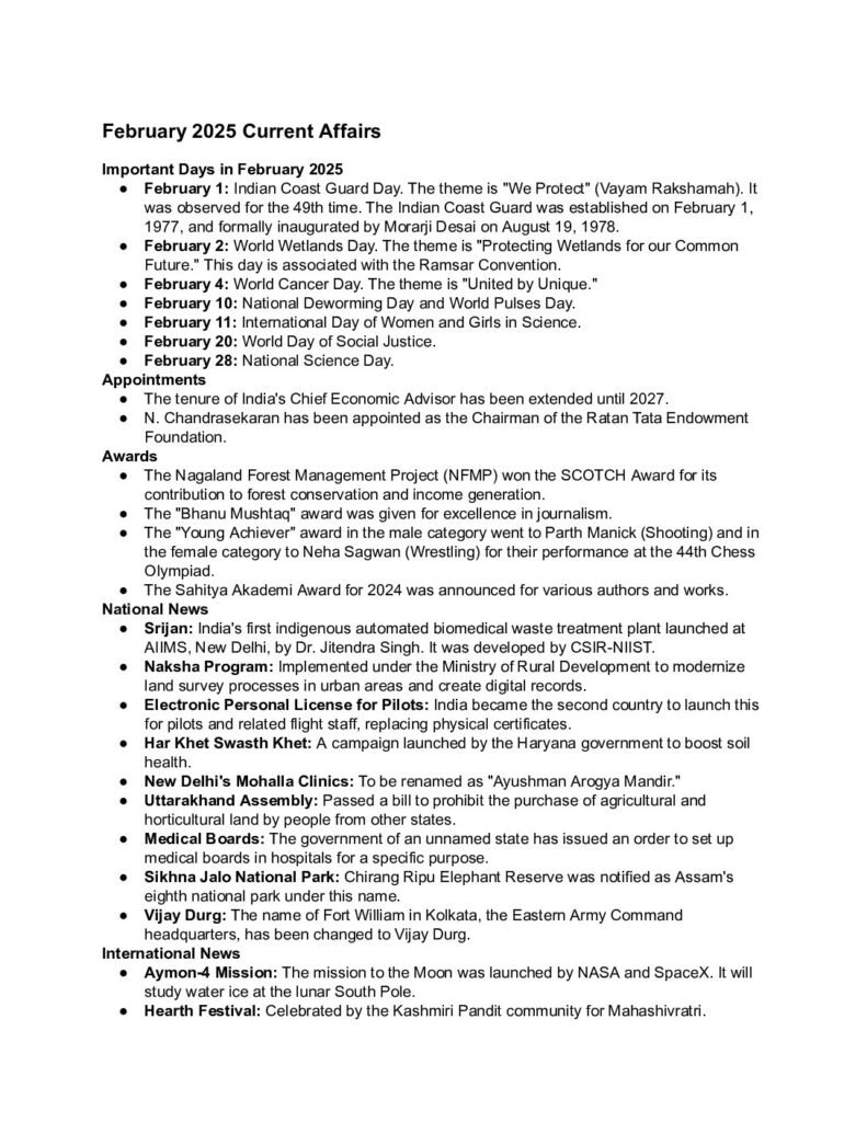 thumbnail of February 2025 Current Affairs (English)